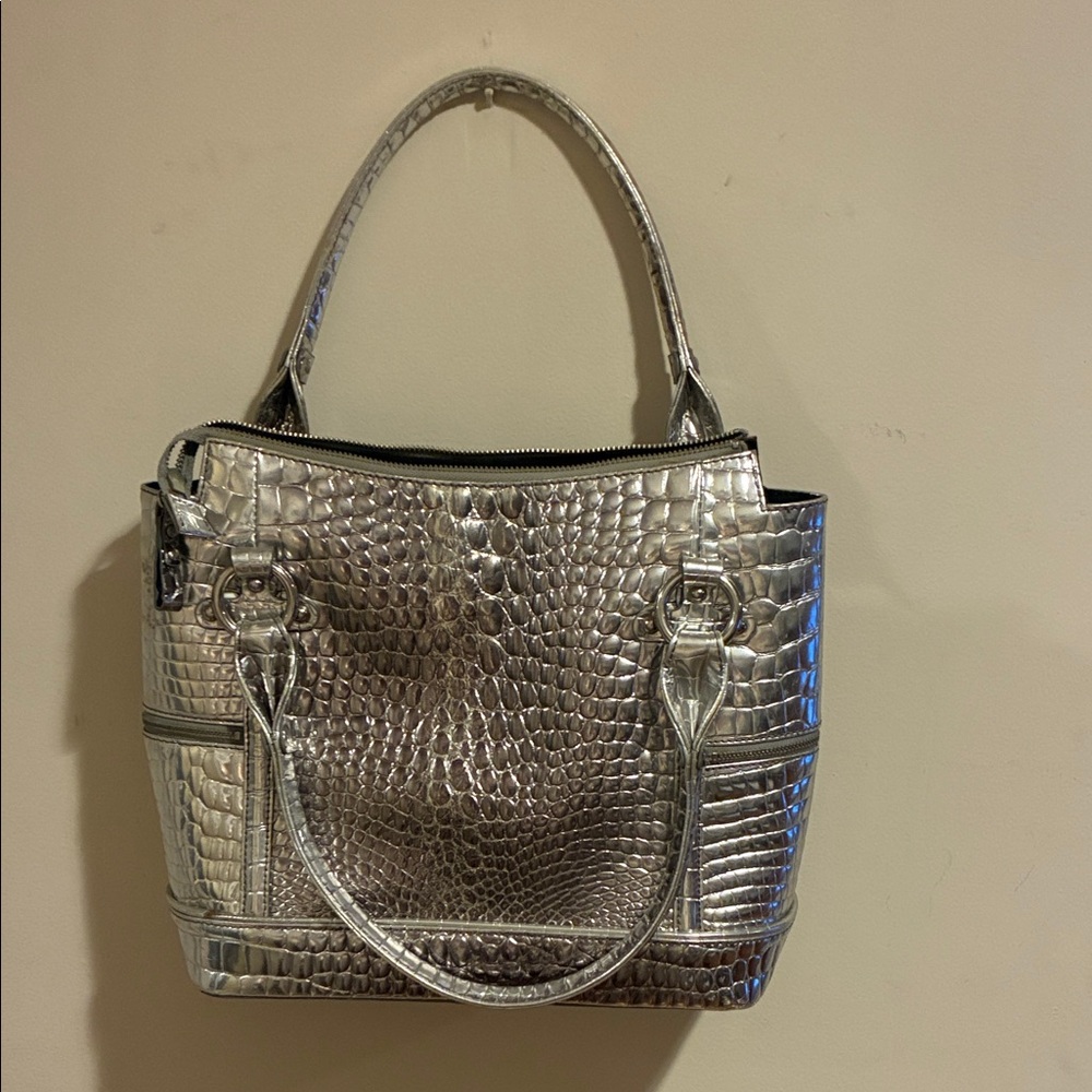 Donald Pliner  vintage Metallic Silver Embossed Shoulder Bag